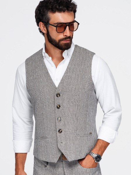 Ombre Clothing Pánska štruktúrovaná vesta k obleku – hnedý melír V1 OM-BLZV-0155 Ombre Clothing
