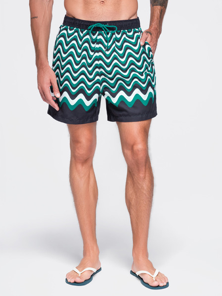 Ombre Clothing Pánske plavky s motívom vodorovných vln – zeleno-čierne V2 OM-SRSS-0221 Ombre Clothing