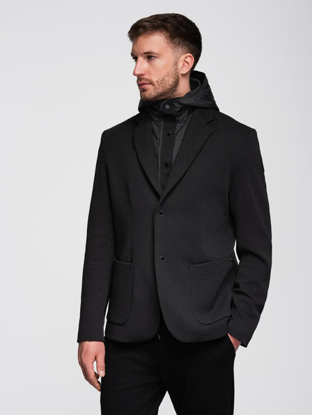 Ombre Clothing Pánska bunda s vysokým golierom a kapucňou čierna Ombre Clothing