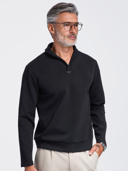 Ombre Clothing Pánska mikina bez zapínania s ohnutým límčekom – čierna V5 OM-SSNZ-0262 Ombre Clothing