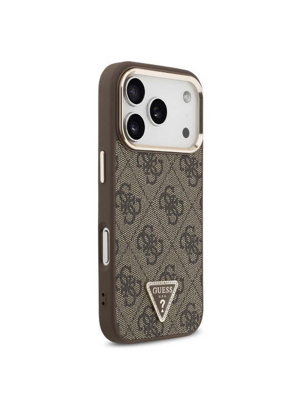 Guess Guess PU Leather 4G Strass Triangle Logo Gold Frame MagSafe Zadný Kryt pre iPhone 18 Pro Brown