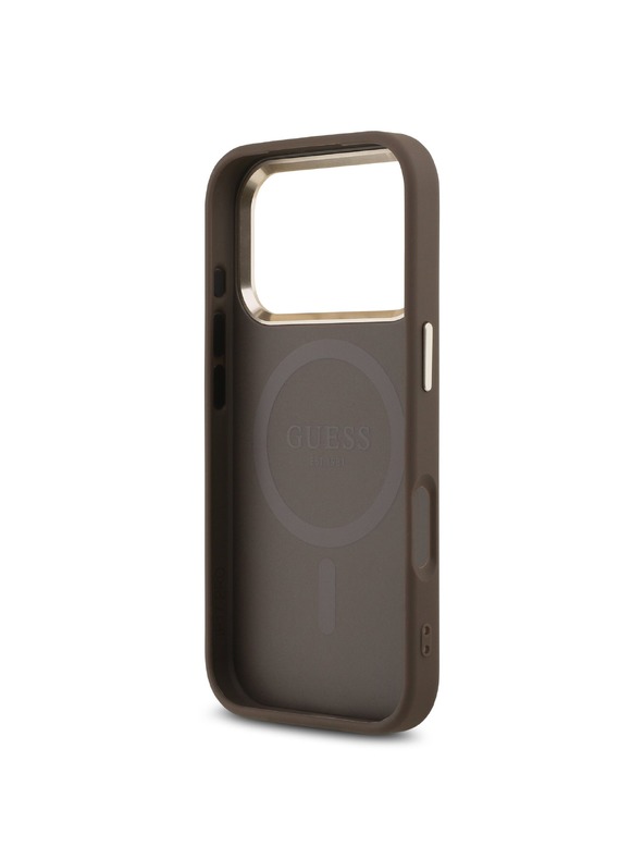 Guess Guess PU Leather 4G Strass Triangle Logo Gold Frame MagSafe Zadný Kryt pre iPhone 18 Pro Brown