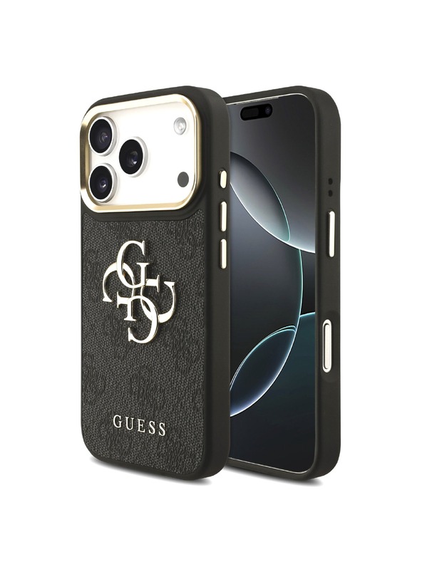 Guess Guess PU Leather 4G Metal Logo Gold Frame Zadný Kryt pre iPhone 18 Pro Black