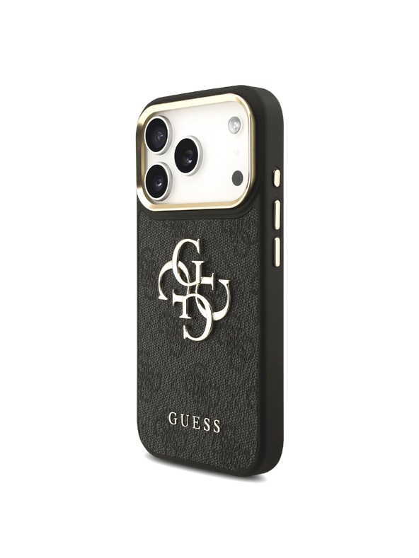 Guess Guess PU Leather 4G Metal Logo Gold Frame Zadný Kryt pre iPhone 18 Pro Black