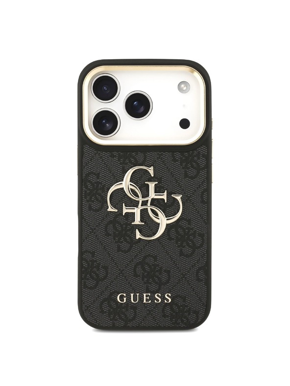 Guess Guess PU Leather 4G Metal Logo Gold Frame Zadný Kryt pre iPhone 18 Pro Black