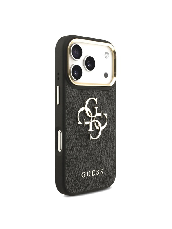 Guess Guess PU Leather 4G Metal Logo Gold Frame Zadný Kryt pre iPhone 18 Pro Black