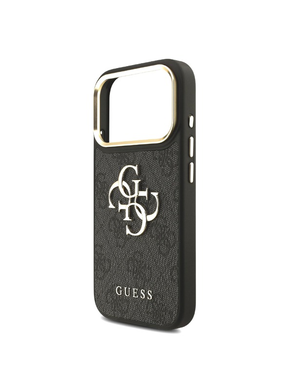 Guess Guess PU Leather 4G Metal Logo Gold Frame Zadný Kryt pre iPhone 18 Pro Black