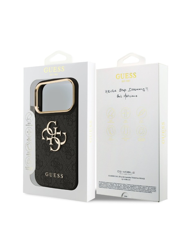 Guess Guess PU Leather 4G Metal Logo Gold Frame Zadný Kryt pre iPhone 18 Pro Black
