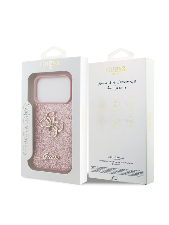 Guess Guess PU Fixed Glitter 4G Metal Logo Zadný Kryt pre iPhone 18 Pro Pink