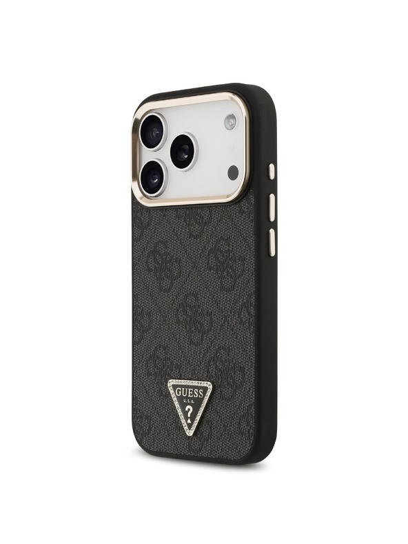 Guess Guess PU Leather 4G Strass Triangle Logo Gold Frame MagSafe Zadný Kryt pre iPhone 18 Pro Black