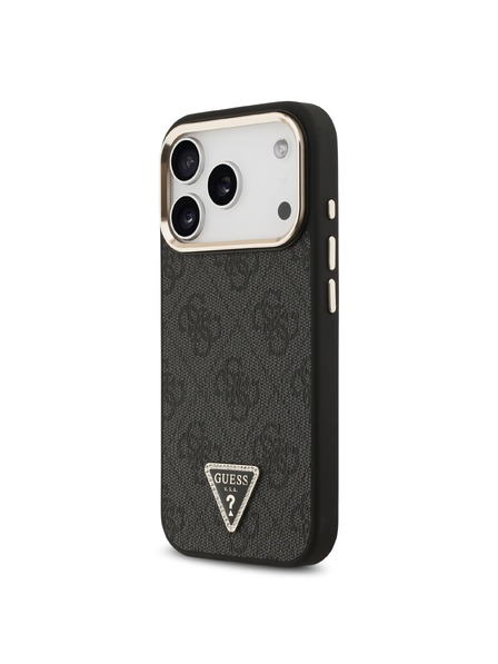 Guess Guess PU Leather 4G Strass Triangle Logo Gold Frame MagSafe Zadný Kryt pre iPhone 18 Pro Black