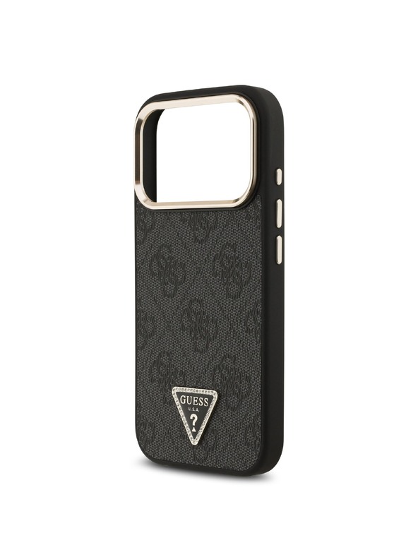 Guess Guess PU Leather 4G Strass Triangle Logo Gold Frame MagSafe Zadný Kryt pre iPhone 18 Pro Black