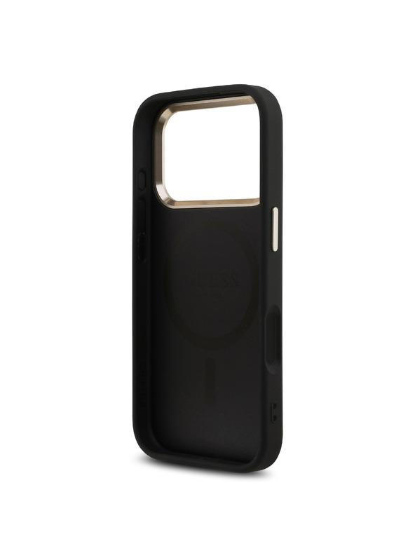 Guess Guess PU Leather 4G Strass Triangle Logo Gold Frame MagSafe Zadný Kryt pre iPhone 18 Pro Black