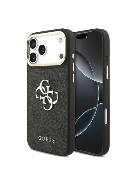 Guess Guess PU Leather 4G Metal Logo Gold Frame Zadný Kryt pre iPhone 18 Pro Max Black