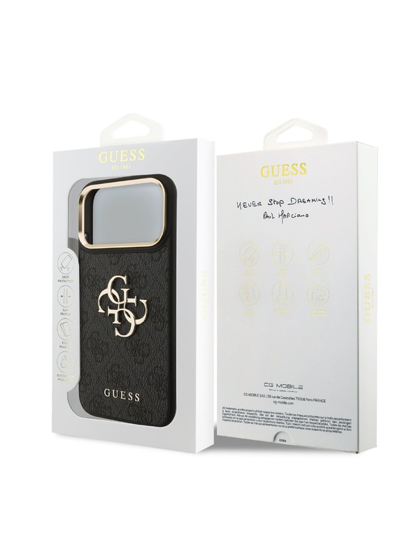Guess Guess PU Leather 4G Metal Logo Gold Frame Zadný Kryt pre iPhone 18 Pro Max Black