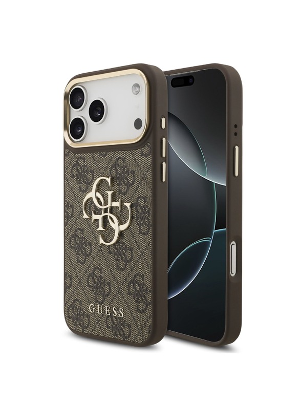 Guess Guess PU Leather 4G Metal Logo Gold Frame Zadný Kryt pre iPhone 18 Pro Max Brown
