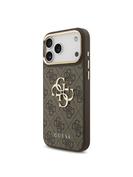 Guess Guess PU Leather 4G Metal Logo Gold Frame Zadný Kryt pre iPhone 18 Pro Max Brown