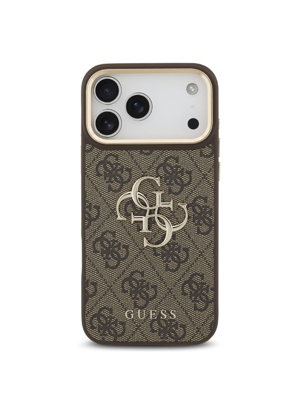 Guess Guess PU Leather 4G Metal Logo Gold Frame Zadný Kryt pre iPhone 18 Pro Max Brown