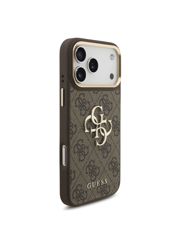 Guess Guess PU Leather 4G Metal Logo Gold Frame Zadný Kryt pre iPhone 18 Pro Max Brown