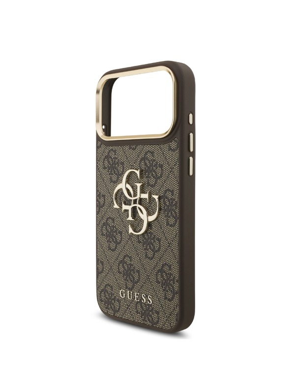 Guess Guess PU Leather 4G Metal Logo Gold Frame Zadný Kryt pre iPhone 18 Pro Max Brown