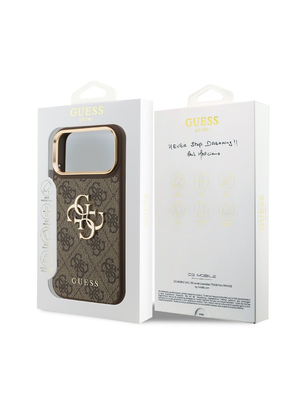 Guess Guess PU Leather 4G Metal Logo Gold Frame Zadný Kryt pre iPhone 18 Pro Max Brown
