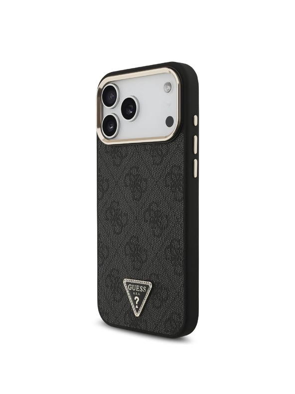 Guess Guess PU Leather 4G Strass Triangle Logo Gold Frame MagSafe Zadný Kryt pre iPhone 18 Pro Max Black