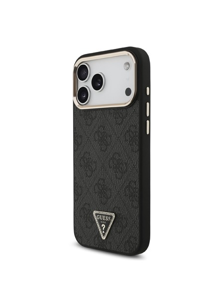 Guess Guess PU Leather 4G Strass Triangle Logo Gold Frame MagSafe Zadný Kryt pre iPhone 18 Pro Max Black