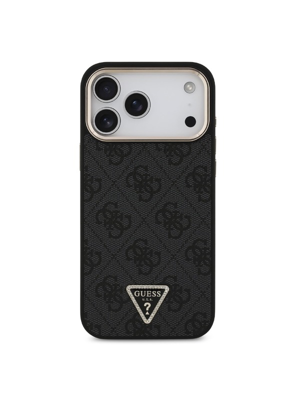Guess Guess PU Leather 4G Strass Triangle Logo Gold Frame MagSafe Zadný Kryt pre iPhone 18 Pro Max Black