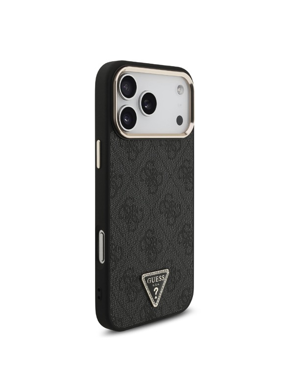 Guess Guess PU Leather 4G Strass Triangle Logo Gold Frame MagSafe Zadný Kryt pre iPhone 18 Pro Max Black