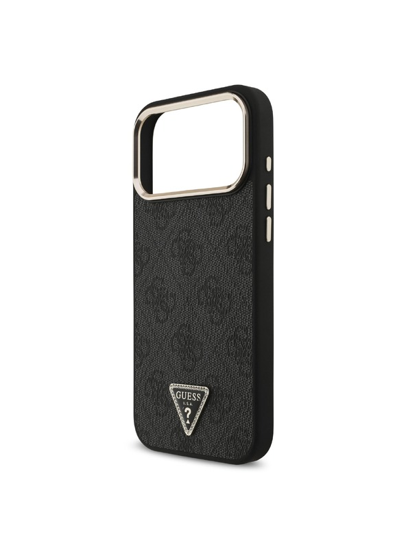Guess Guess PU Leather 4G Strass Triangle Logo Gold Frame MagSafe Zadný Kryt pre iPhone 18 Pro Max Black