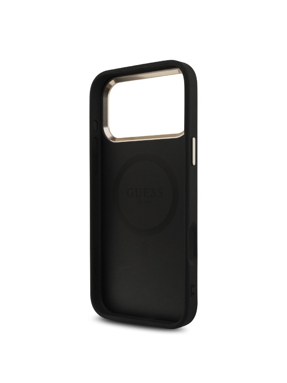 Guess Guess PU Leather 4G Strass Triangle Logo Gold Frame MagSafe Zadný Kryt pre iPhone 18 Pro Max Black