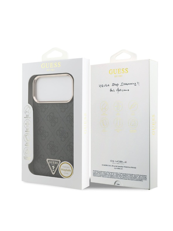 Guess Guess PU Leather 4G Strass Triangle Logo Gold Frame MagSafe Zadný Kryt pre iPhone 18 Pro Max Black