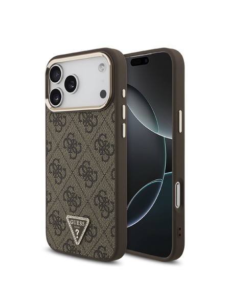 Guess Guess PU Leather 4G Strass Triangle Logo Gold Frame MagSafe Zadný Kryt pre iPhone 18 Pro Max Brown