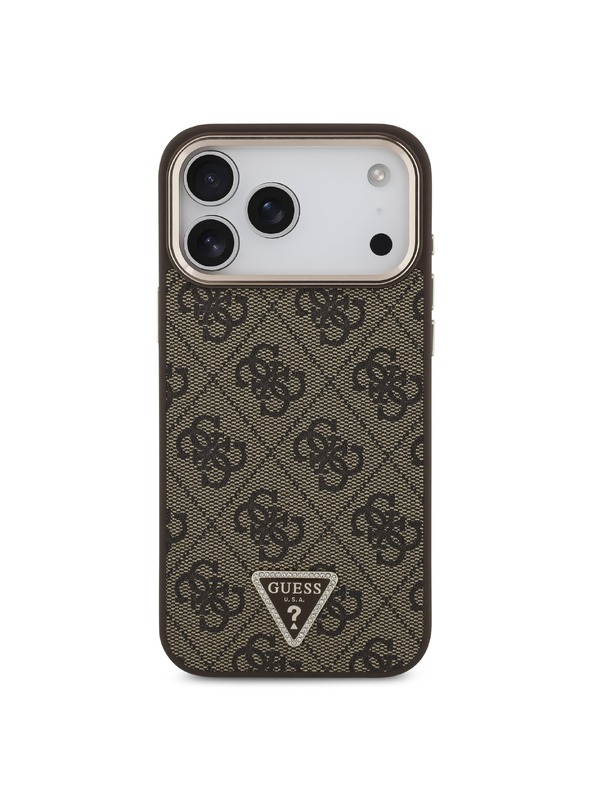 Guess Guess PU Leather 4G Strass Triangle Logo Gold Frame MagSafe Zadný Kryt pre iPhone 18 Pro Max Brown