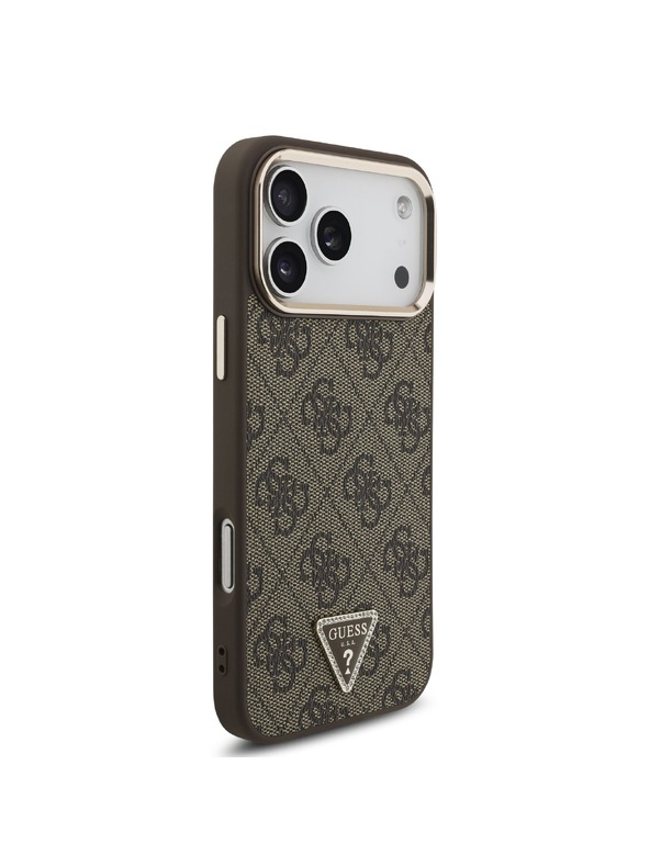 Guess Guess PU Leather 4G Strass Triangle Logo Gold Frame MagSafe Zadný Kryt pre iPhone 18 Pro Max Brown