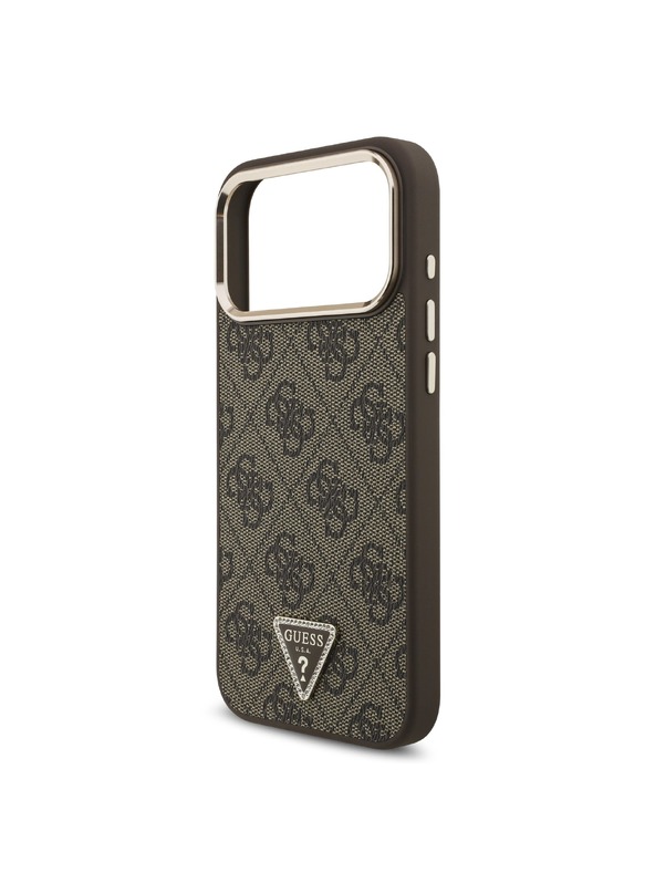 Guess Guess PU Leather 4G Strass Triangle Logo Gold Frame MagSafe Zadný Kryt pre iPhone 18 Pro Max Brown