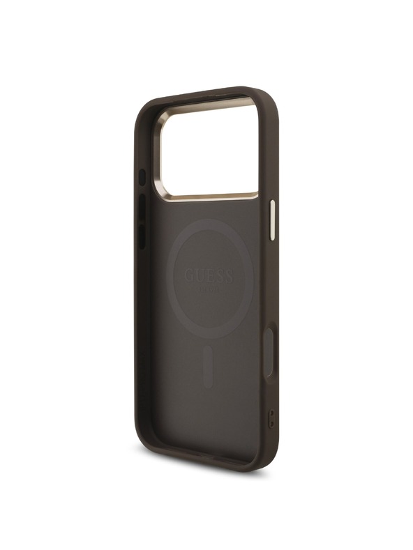 Guess Guess PU Leather 4G Strass Triangle Logo Gold Frame MagSafe Zadný Kryt pre iPhone 18 Pro Max Brown