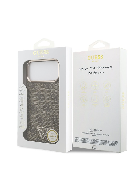 Guess Guess PU Leather 4G Strass Triangle Logo Gold Frame MagSafe Zadný Kryt pre iPhone 18 Pro Max Brown