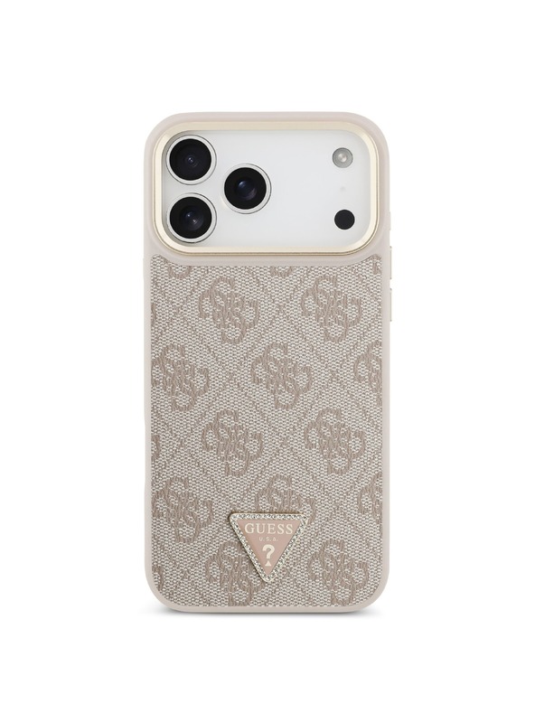 Guess Guess PU Leather 4G Strass Triangle Logo Gold Frame MagSafe Zadný Kryt pre iPhone 18 Pro Max Pink