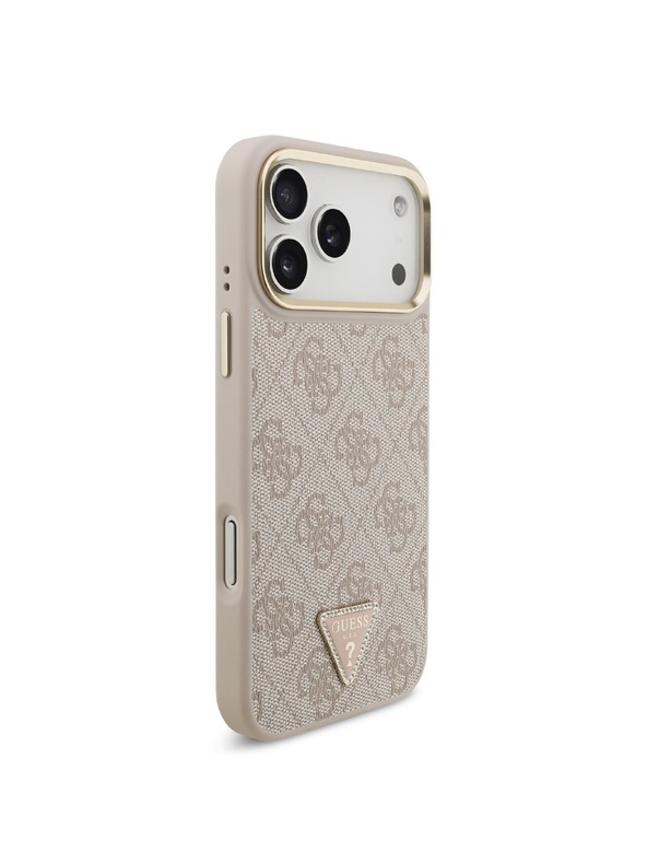 Guess Guess PU Leather 4G Strass Triangle Logo Gold Frame MagSafe Zadný Kryt pre iPhone 18 Pro Max Pink