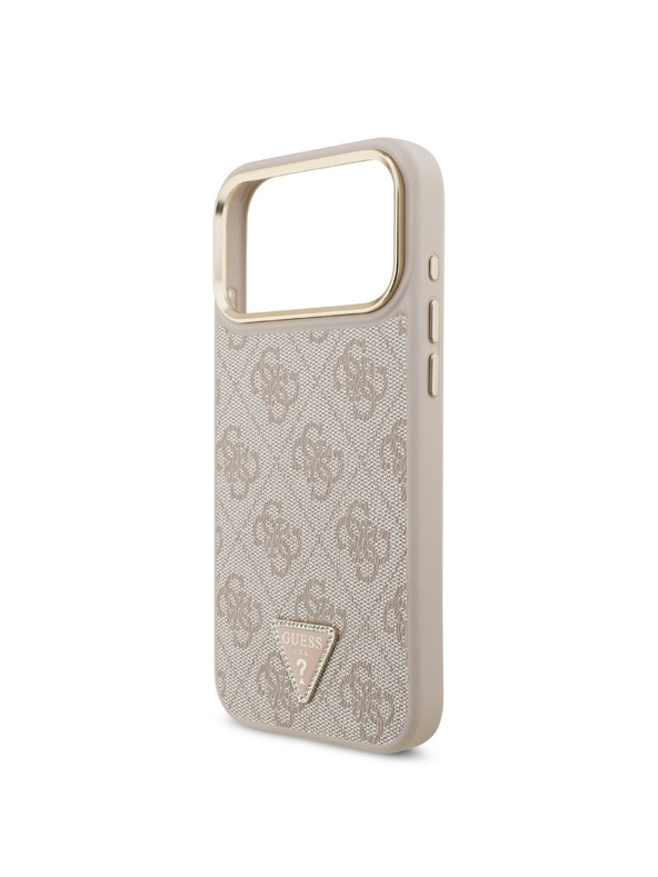 Guess Guess PU Leather 4G Strass Triangle Logo Gold Frame MagSafe Zadný Kryt pre iPhone 18 Pro Max Pink