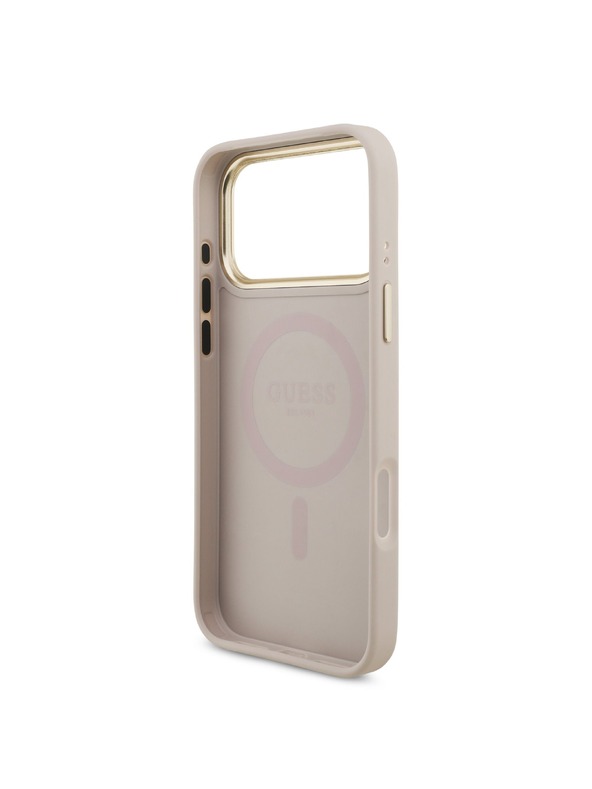 Guess Guess PU Leather 4G Strass Triangle Logo Gold Frame MagSafe Zadný Kryt pre iPhone 18 Pro Max Pink