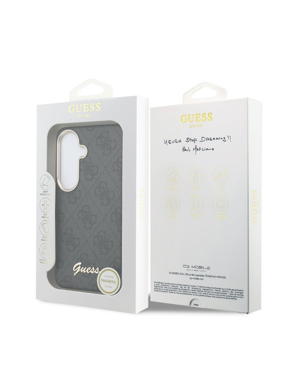 Guess Guess PU 4G Script Metal Logo Magnetic Zadný Kryt pre Samsung Galaxy S26 Black