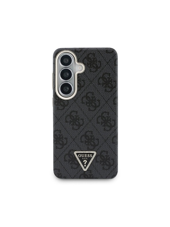 Guess Guess PU Leather 4G Strass Triangle Logo Gold Frame Magnetic Zadný Kryt pre Samsung Galaxy S26 Black
