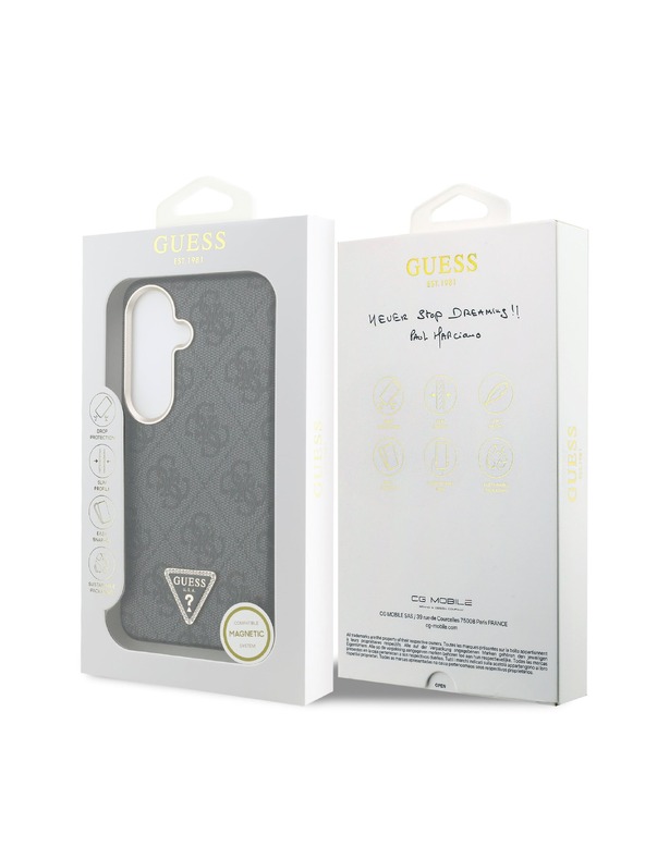Guess Guess PU Leather 4G Strass Triangle Logo Gold Frame Magnetic Zadný Kryt pre Samsung Galaxy S26 Black
