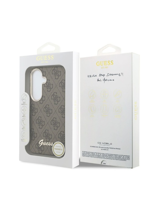 Guess Guess PU 4G Script Metal Logo Magnetic Zadný Kryt pre Samsung Galaxy S26 Brown