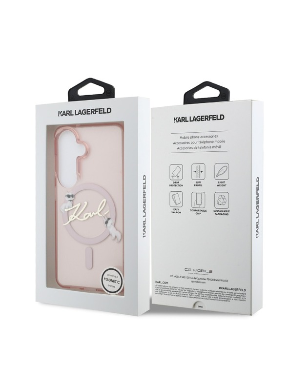 Karl Lagerfeld Karl Lagerfeld IML Choupette Karl Script Logo Magnetický Zadný Kryt pre Samsung Galaxy S26 Pink