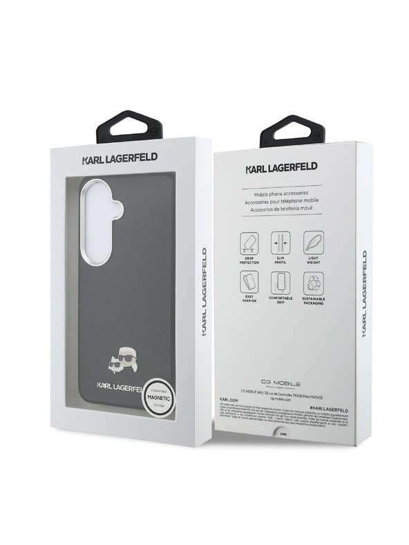 Karl Lagerfeld Karl Lagerfeld Grained PU Leather K&CH Heads Magnetický Zadný Kryt pre Samsung Galaxy S26 Black
