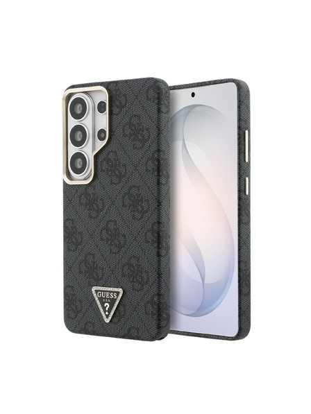 Guess Guess PU Leather 4G Strass Triangle Logo Gold Frame Magnetický Zadný Kryt pre Samsung Galaxy S26 Ultra Black