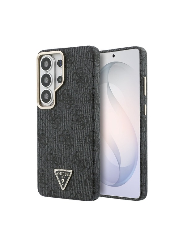 Guess Guess PU Leather 4G Strass Triangle Logo Gold Frame Magnetický Zadný Kryt pre Samsung Galaxy S26 Ultra Black